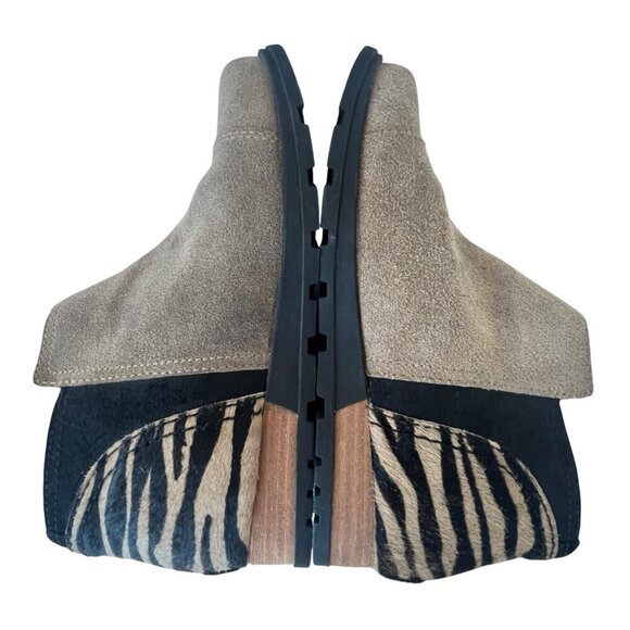 Sorel Joan Major Low Bootie Women 8 Tan Suede Zebra Stripe Pony Hair Taupe Boots - Picture 11 of 16